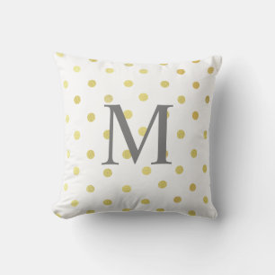 Custom Name Chic Faux Foil Leaf Gold Dots White Cushion
