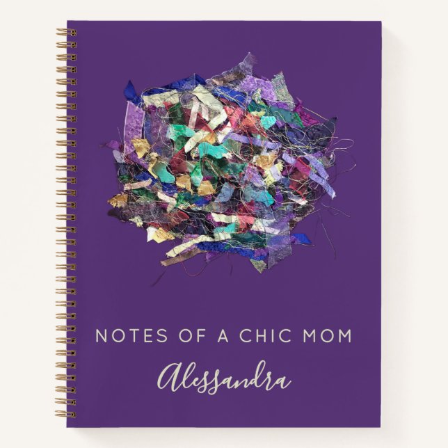 Custom Name Chic Mum Notes Purple Blue Modern  Notebook (Front)