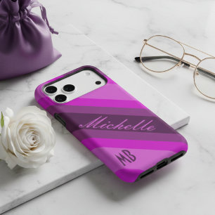 Custom Name Chic Pink & Purple Stripes