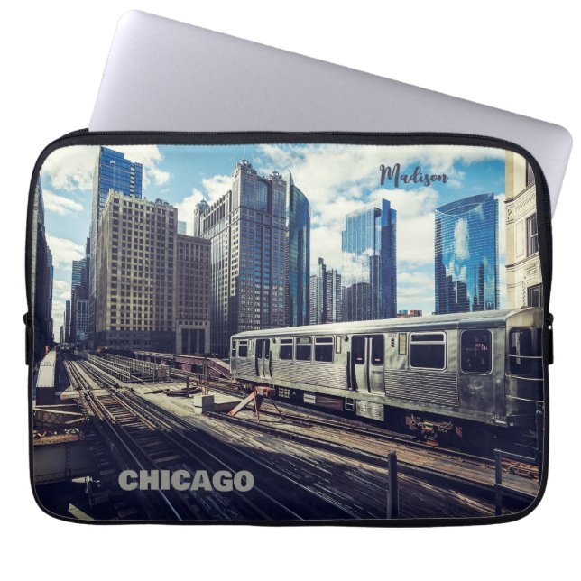 Custom Name Chicago USA Laptop Sleeve (Front)