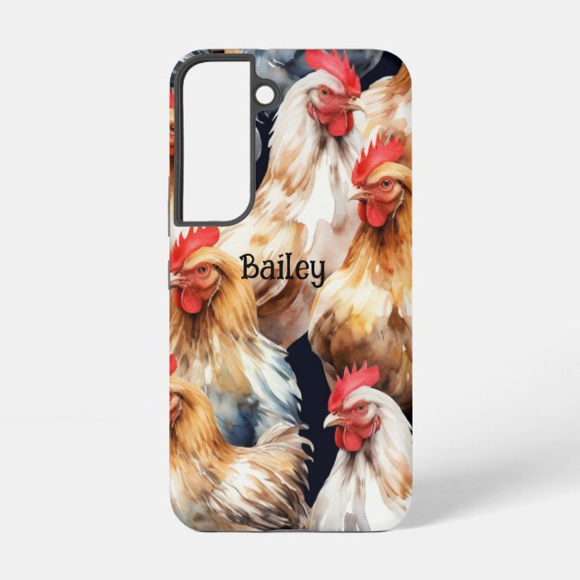 Custom Name Chickens Hen Rooster Eggs Samsung Galaxy S22 Case (Back)