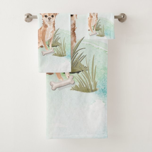 Custom Name Chihuahua Pet Dog Bath Towel Set (Insitu)