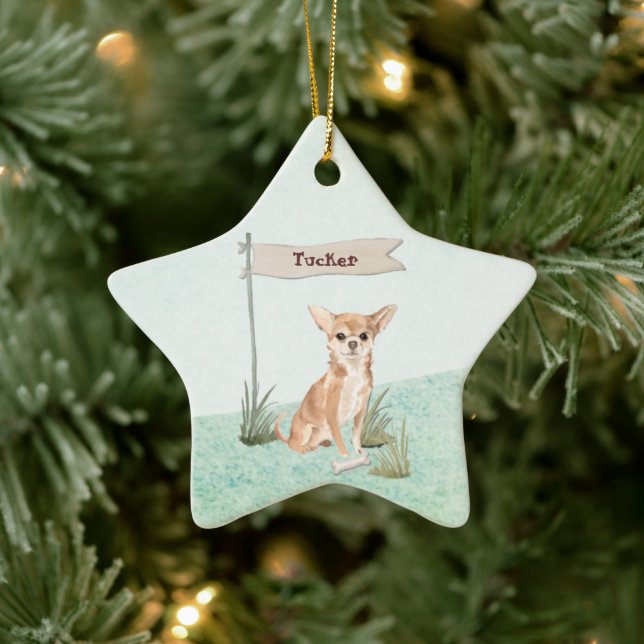 Custom Name Chihuahua Pet Dog Ceramic Ornament (Tree)