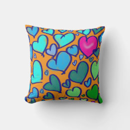 Custom Name Child Pillow With Colourful Hearts