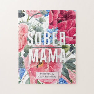 Custom Name Children on Floral Sober Mama Jigsaw Puzzle