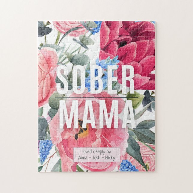 Custom Name Children on Floral Sober Mama Jigsaw Puzzle (Vertical)