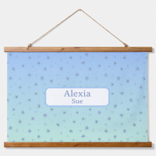 Custom Name Childs Room Decor Blues Flowers Hanging Tapestry