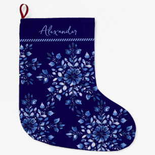 Custom Name Chinoiserie Snowflake Large Christmas Stocking