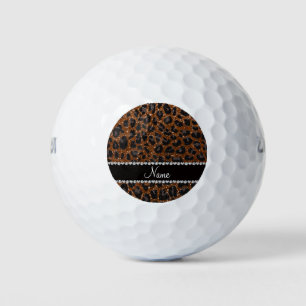 Custom name chocolate brown glitter leopard print golf balls