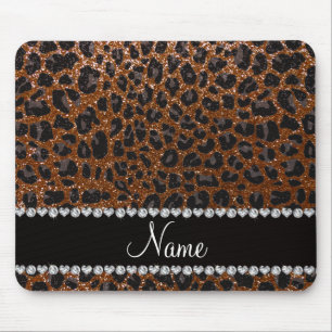 Custom name chocolate brown glitter leopard print mouse pad