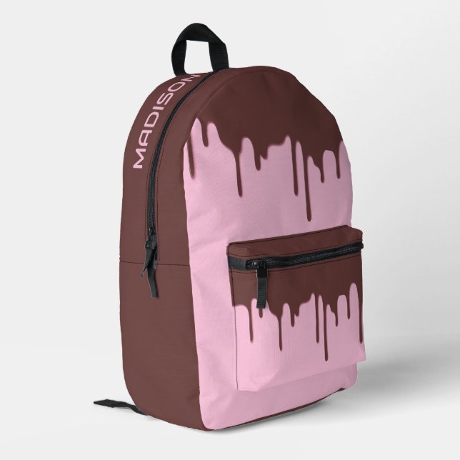 Custom Name Chocolate Drip Printed Backpack (Back Corner Left)