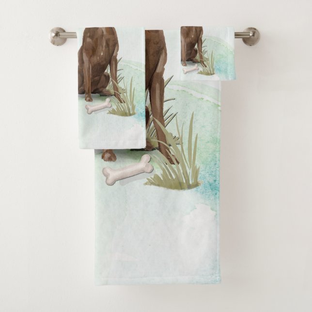 Custom Name Chocolate Lab Pet Dog Bath Towel Set (Insitu)