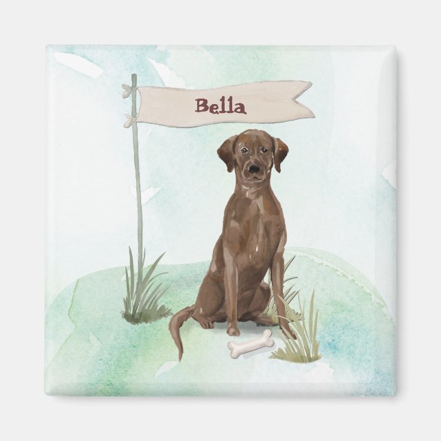 Custom Name Chocolate Lab Pet Dog Magnet (Front)