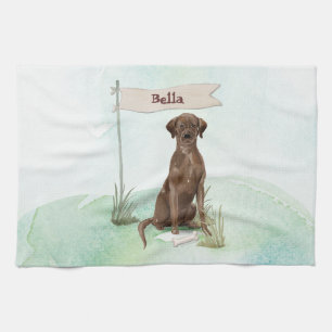 Custom Name Chocolate Lab Pet Dog Tea Towel