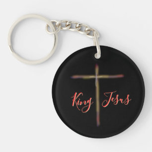 Custom Name Christian King Jesus with Cross Key Ring
