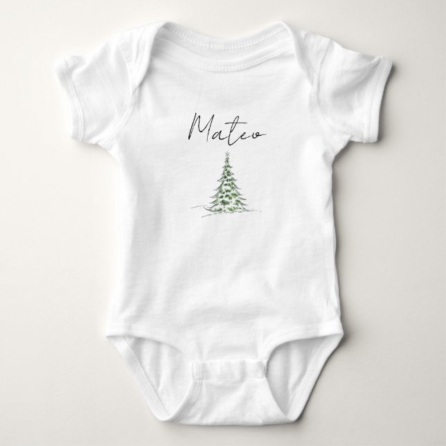 Custom Name Christmas Baby Romper First Xmas Mateo Bodysuit (Front)