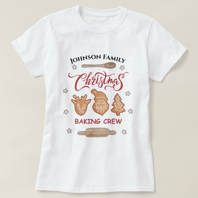 Custom Name Christmas Baking Crew Group Matching T-Shirt (Design Front)