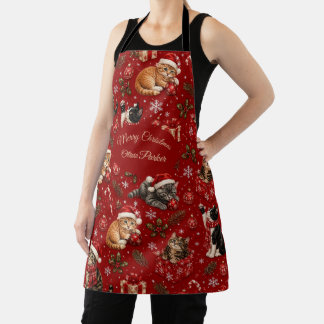 Custom Name Christmas Cat Lover Gift Apron