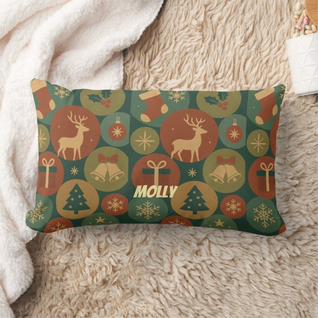 Custom Name Christmas Circles Lumbar Cushion (Blanket)
