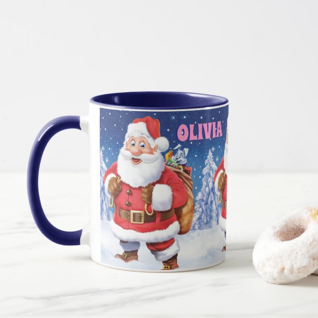 Custom name Christmas coffee mug,Jolly Santas. Mug (With Donut)