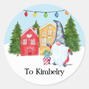 Custom Name Christmas Gnome Classic Round Sticker