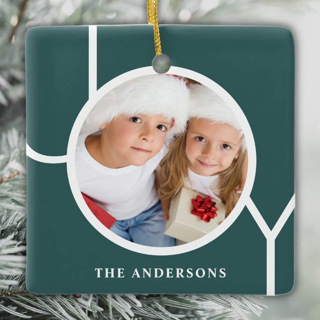 Custom Name Christmas Holiday Photo Green Ceramic Ornament (Creator Uploaded)