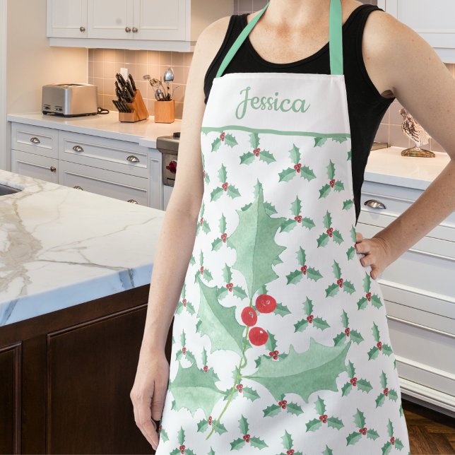 Custom Name Christmas Holly Apron (Creator Uploaded)