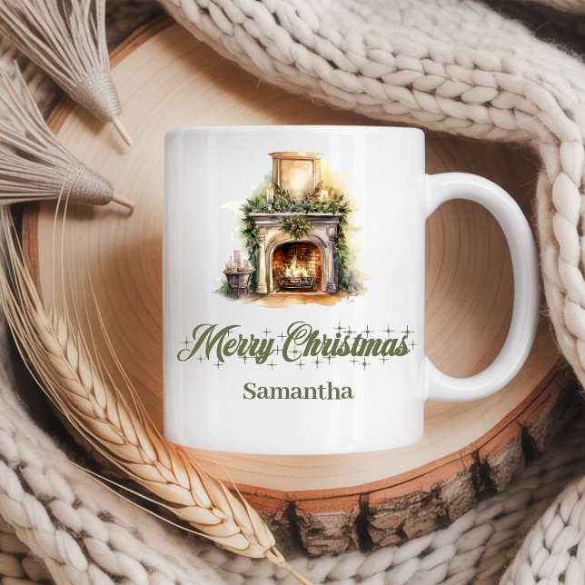 Custom Name Christmas Mug Earthy Neutral Style (Custom Name Christmas Mug Earthy Neutral Style)