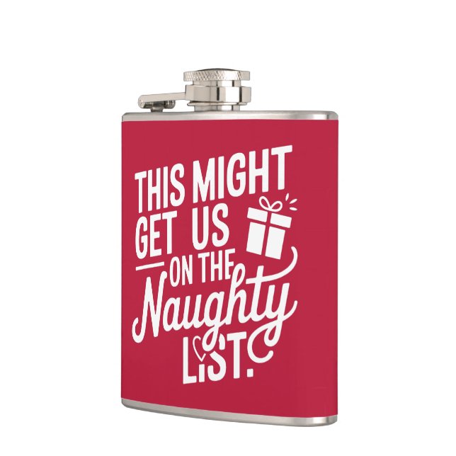 Custom Name Christmas Naughty List Hip Flask (Left)