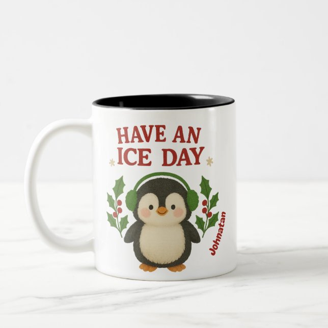  Custom name Christmas Penguin Mug Have an Ice day (Left)