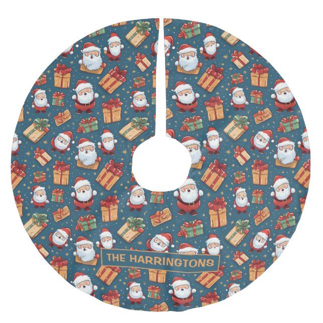 Custom Name Christmas Santa Brushed Polyester Tree Skirt (Front)