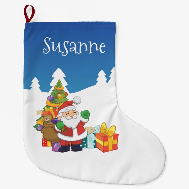 Custom Name Christmas Santa Large Christmas Stocking (Front)