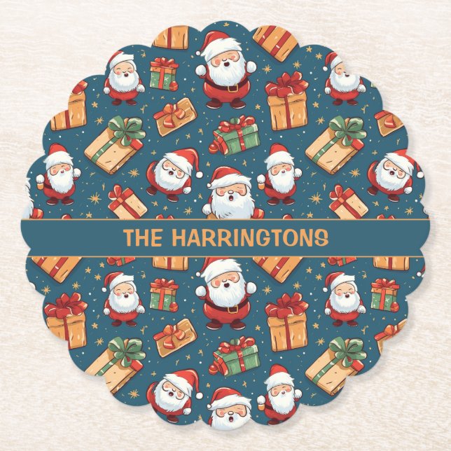 Custom Name Christmas Santa Paper Coaster (Front)