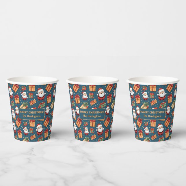 Custom Name Christmas Santa Paper Cups (Multi)