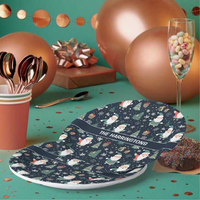 Custom Name Christmas Santa Paper Plate (Multi)