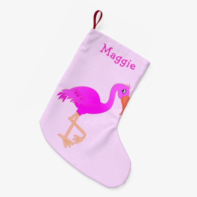 Custom Name Christmas Stocking with Pink Flamingo (Front (Hanging))