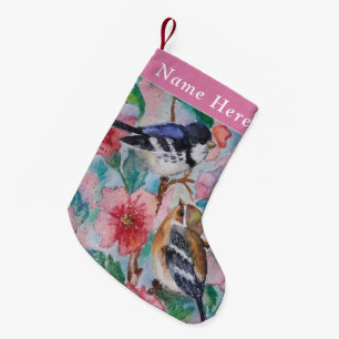 Custom Name Christmas Stocking with Sparrows