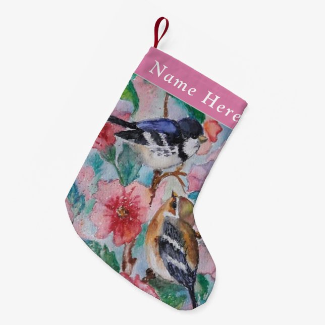 Custom Name Christmas Stocking with Sparrows (Front (Hanging))