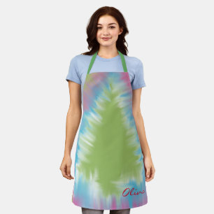 Custom Name Christmas Tree Abstract Tie dye Aprons