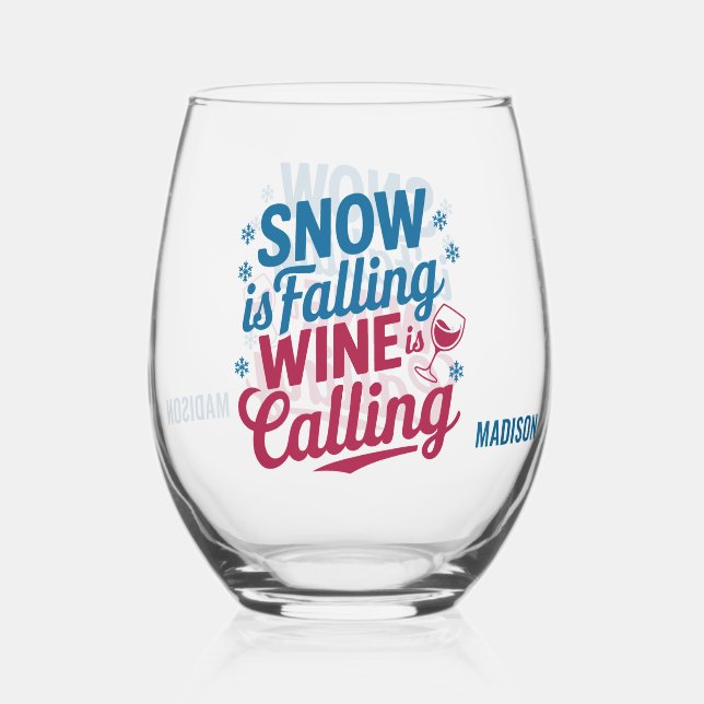 Custom Name Christmas Wine Stemless Wine Glass (Front)