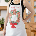 Custom Name Christmas Wreath Apron<br><div class="desc">This cute and charming Christmas apron is decorated with a watercolor festive wreath of Christmas cookies.
Easily customisable.
Use the Design Tool to change the text size,  style,  or colour.
As we create our artwork you won't find this exact image from other designers.
Original Watercolor © Michele Davies.</div>