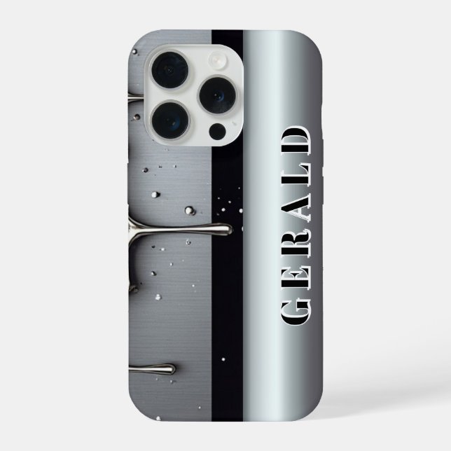 ✨ Custom Name Chrome Flow Liquid Silver Metal Drip iPhone Case (Back)