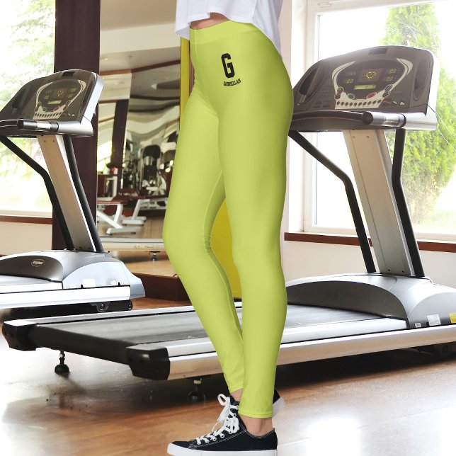 Custom Name Classic Apple Green Black Fun Monogram Leggings (Creator Uploaded)