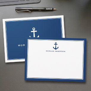 Custom Name Classic Boat Anchor Nautical Navy Blue Card