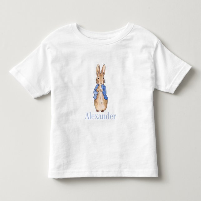 Custom Name Classic bunny in blue jacket Toddler T-Shirt (Front)