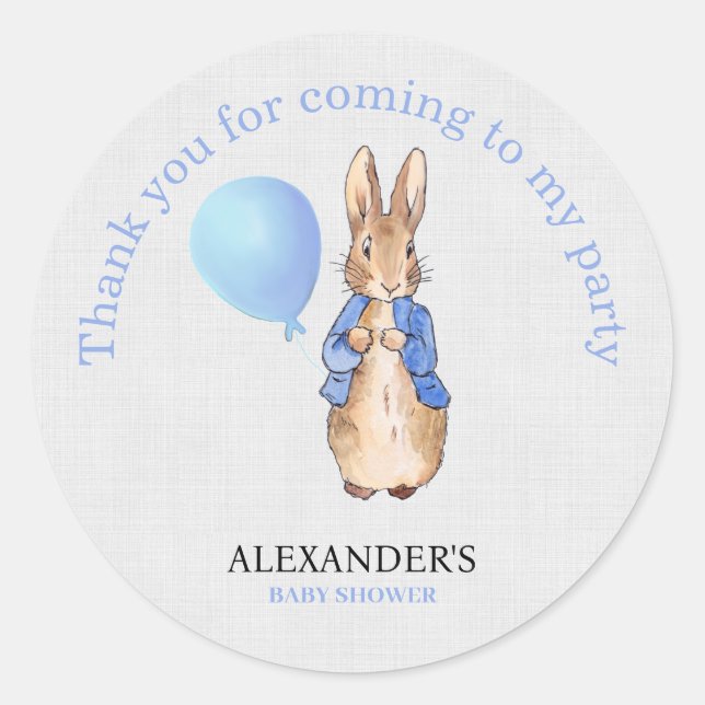 Custom name classic bunny in blue round sticker (Front)