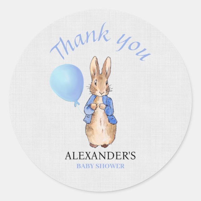 Custom name classic bunny in blue round sticker (Front)