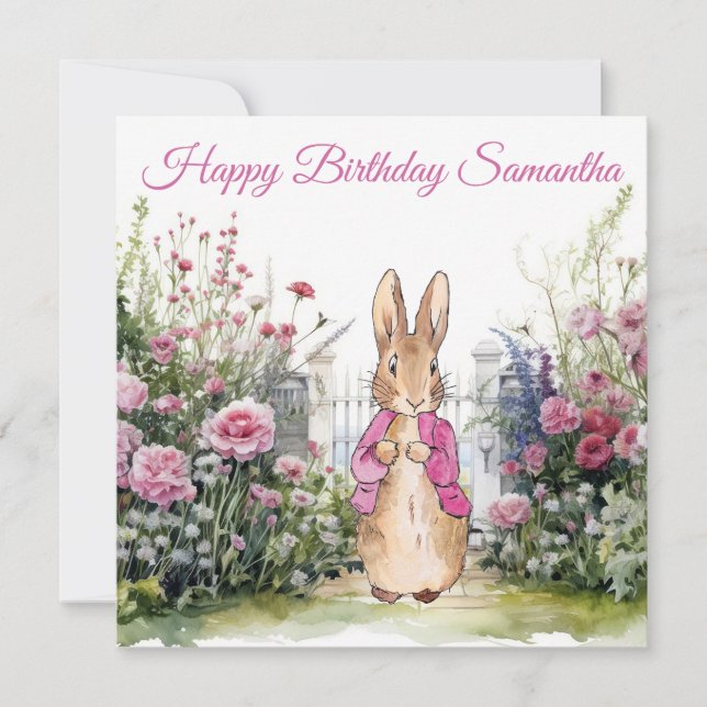Custom name classic bunny rabbit card (Front)