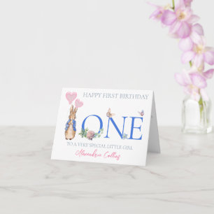 Custom Name Classic bunny rabbit First Birthday Card