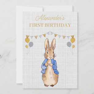 Custom Name Classic bunny rabbit First Birthday Invitation